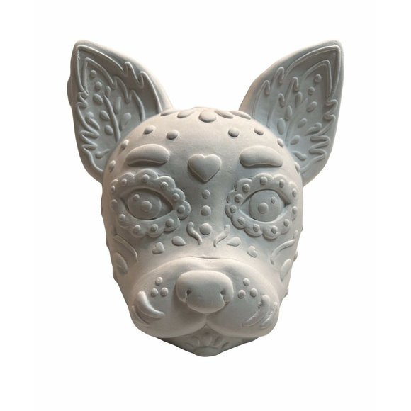 DIY Ready to Paint Plaster Sugar Skull Dog Head - Halloween, Day of the Dead Art - Picture 1 of 4